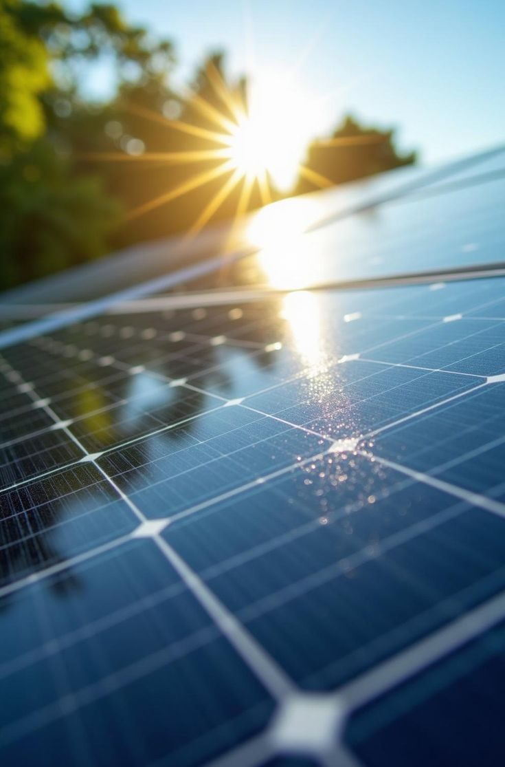 Sunlight across solar panel cells