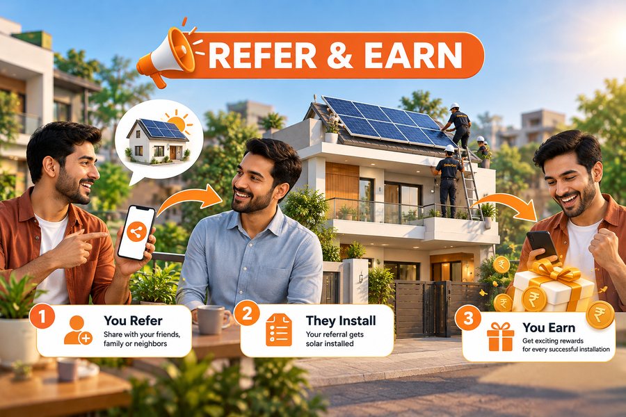 Refer and Earn in three steps: you refer a friend, they install solar, and you earn a reward
